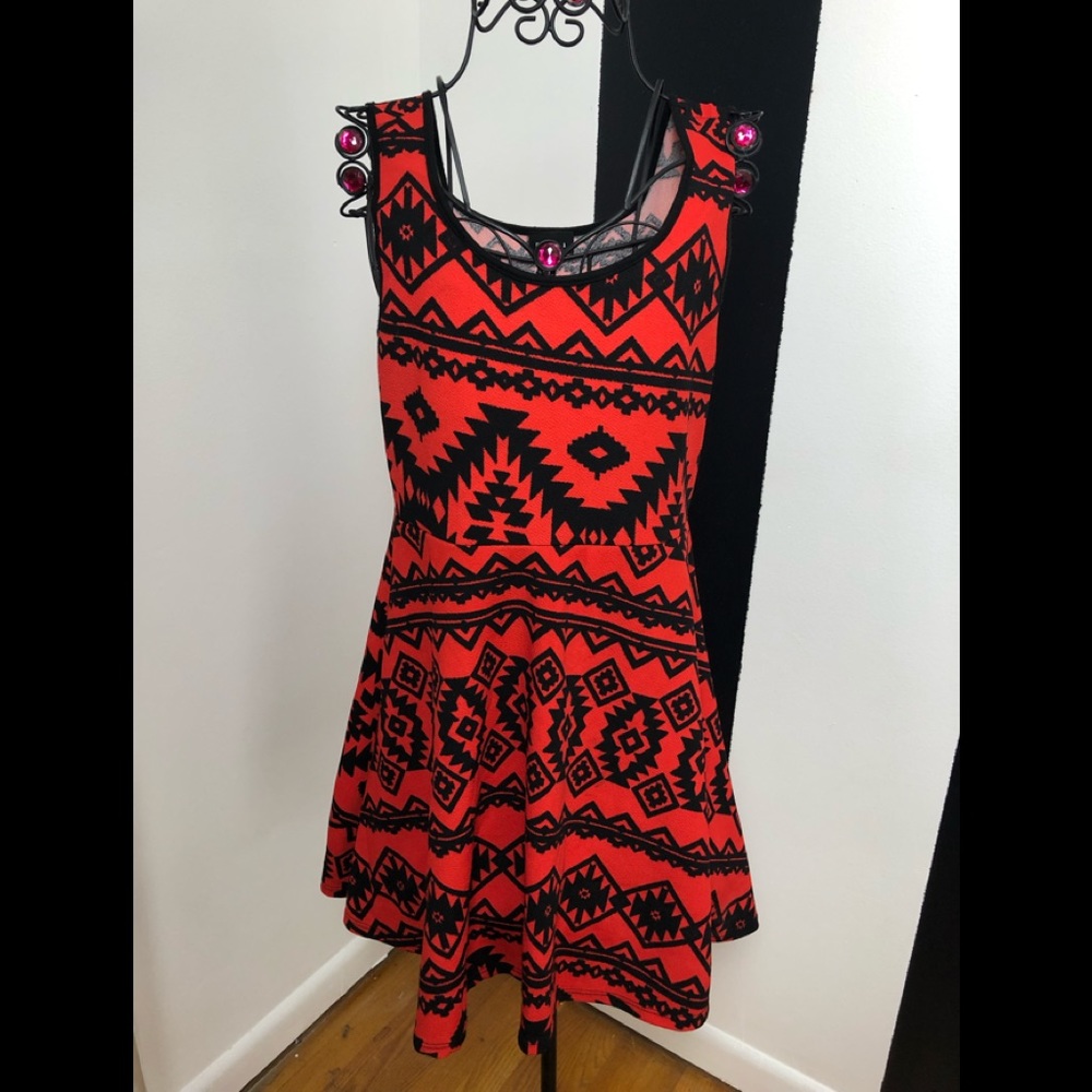 Red & Black tribal print mini dress.